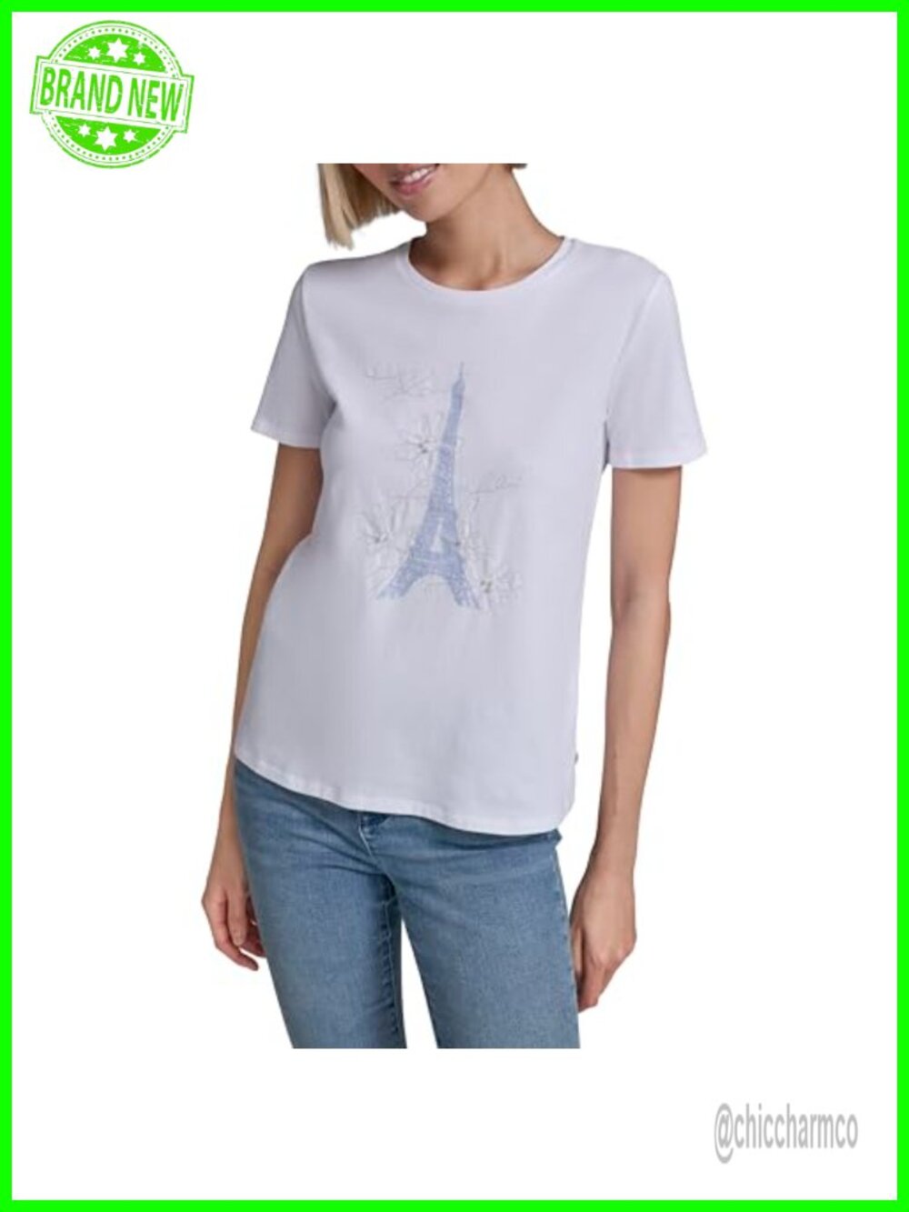 Karl Lagerfeld Short Sleeve Crew Neck Eiffel Tower Logo T-Shirt